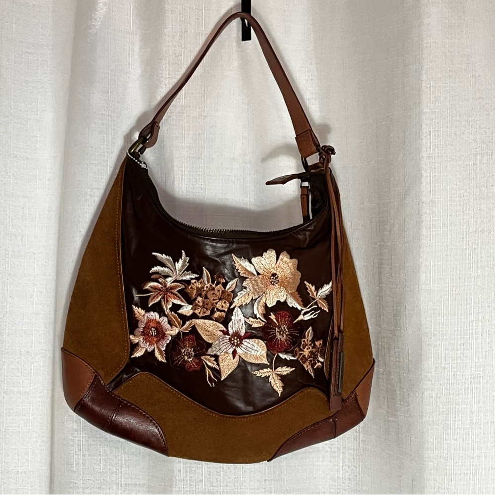 Antonio Melani | Brown leather suede floral purse